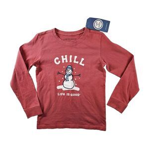 Snowman "Chill" Life Is Good Long Sleeve Crusher Top Red Cotton‎ Kids Unisex L